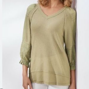 Soft Surroundings Mara Waffle Knit‎ Embroidered Tunic Top Sage Womens medium
